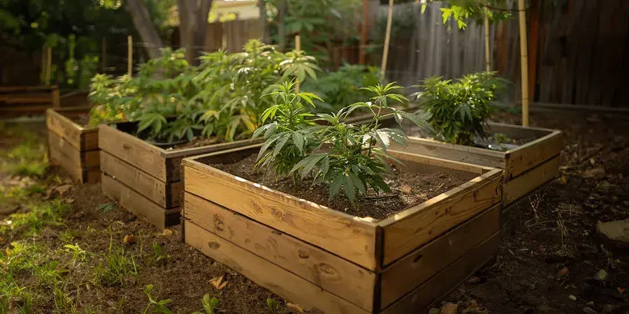 Elevated plots for cannabis plants.