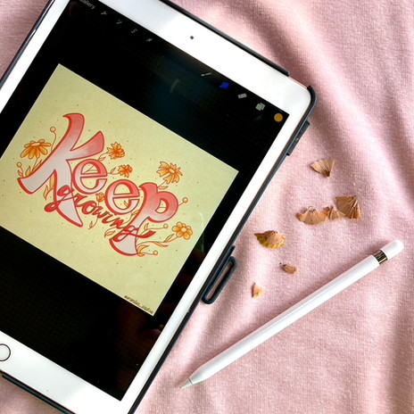 Ariana Lee Creative digital hand lettering illustration that says "Keep growing"