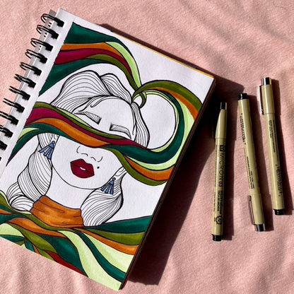Ariana Lee Creative sketchbook page of an abstract fashion illustration