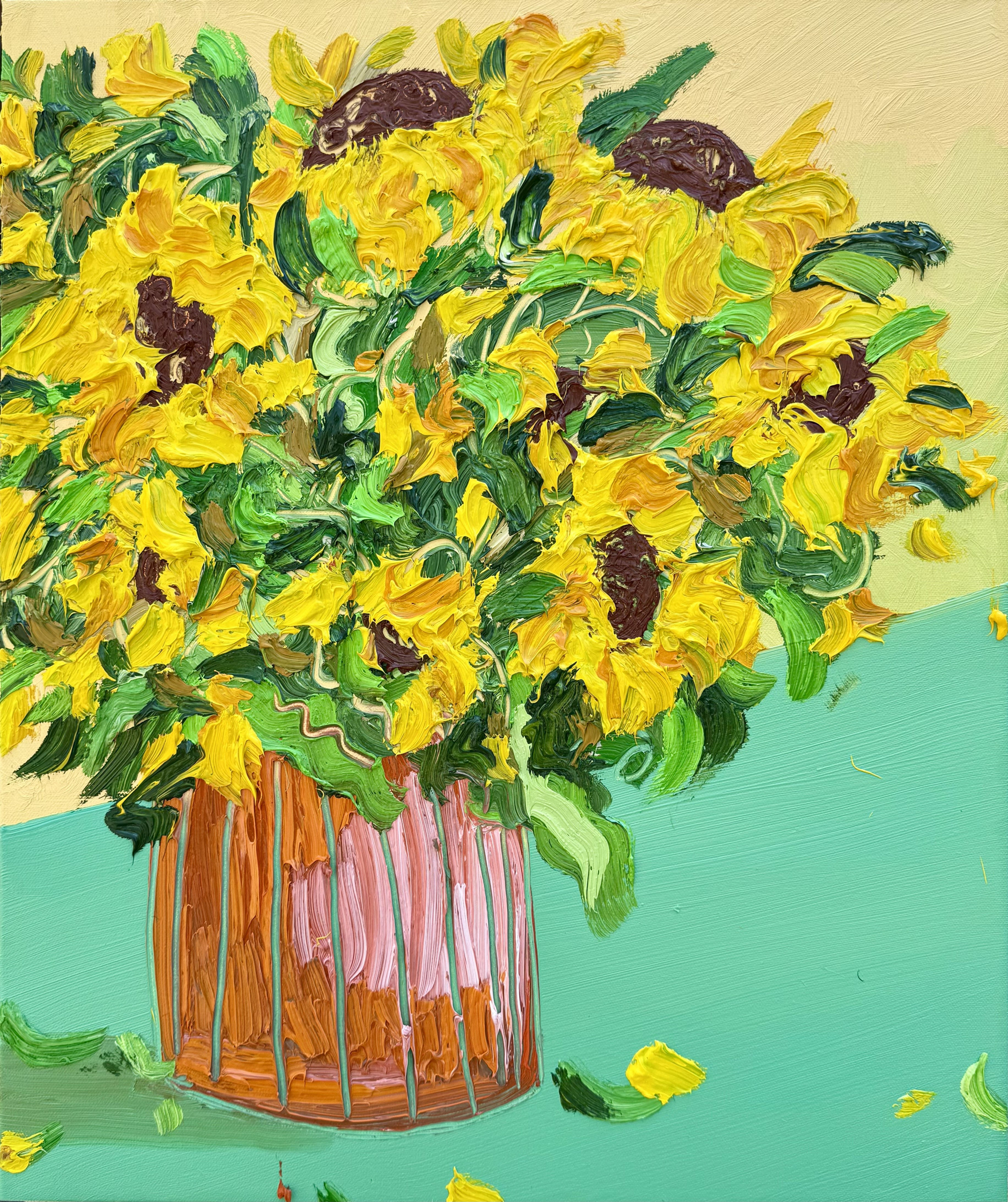 Sunflowers With Red-Orange Vase