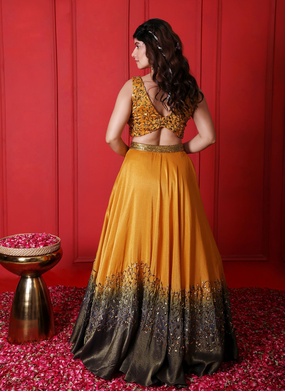 Thumbnail: Goldenrod & Judge Grey Hand Embroidered Ombre Lehenga Set