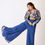 Thumbnail: Vibrant floral crop top & matching jacket with flowy flare blue sharara pants