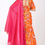 Thumbnail: Floral orangeade hand-embroidered lehenga set with fuchsia organza dupatta