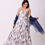 Thumbnail: Ivory elegance hand-embroidered floral Anarkali with a navy organza dupatta