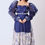 Thumbnail: Navy & ivory hand- embroidered floral midi dress with organza sleeves & belt