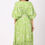 Thumbnail: Love bird green gathered calf length dress with pearl buttons