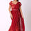 Thumbnail: Maroon floral hand-embroidered fish-cut saree gown with puff sleeves and belt