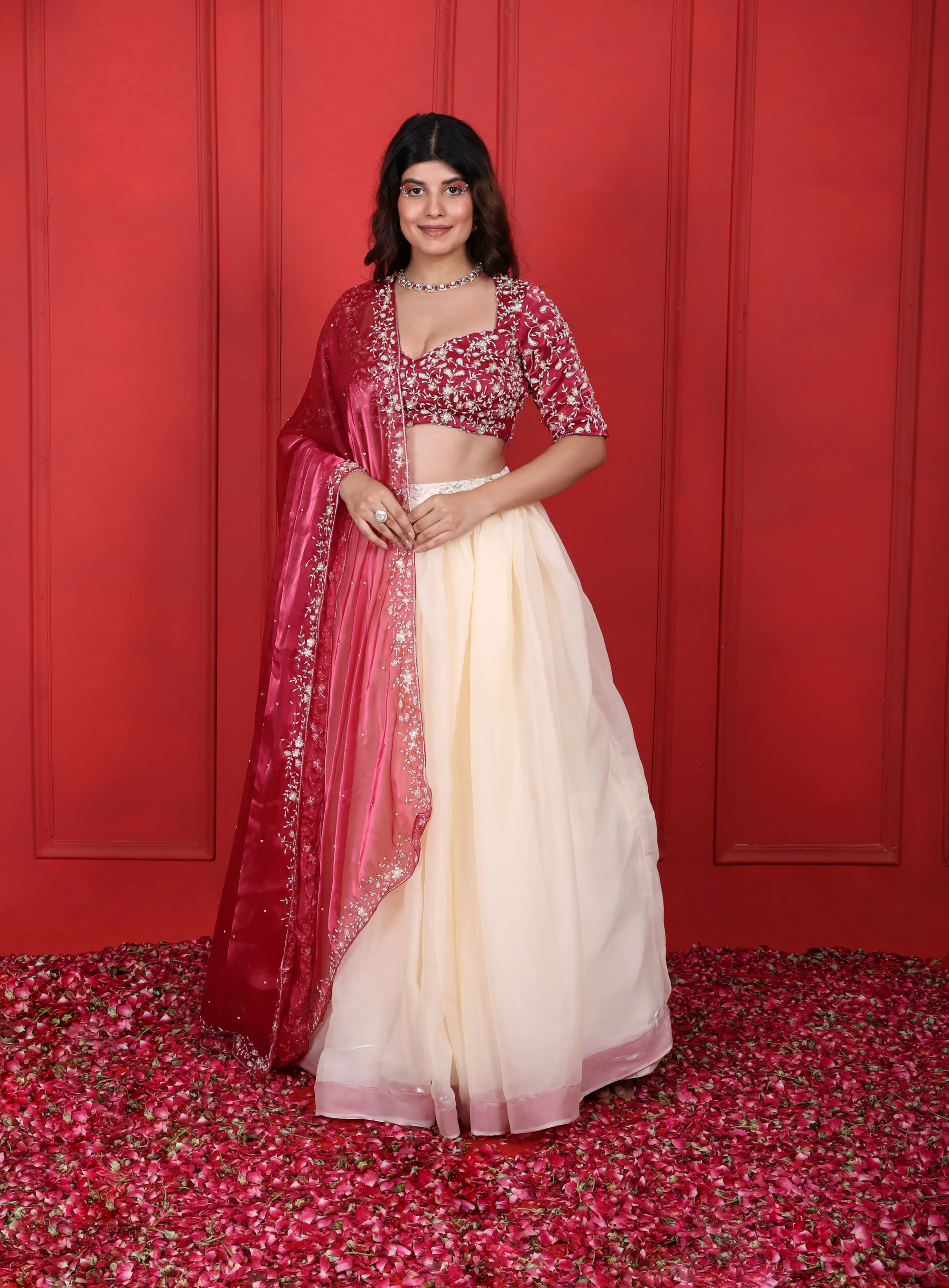 Sweetheart Neck Hand Embroidered Lehenga Set