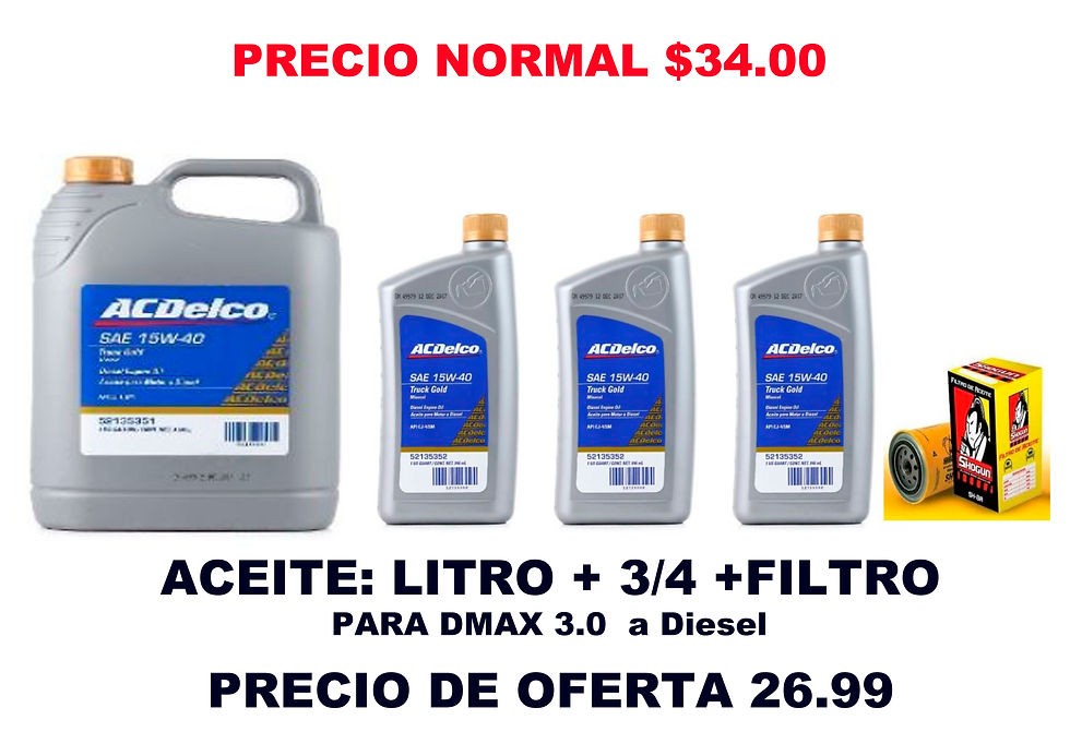 Aceite ACDelco SAE 15w40 Litro mas 3/4 mas filtro
