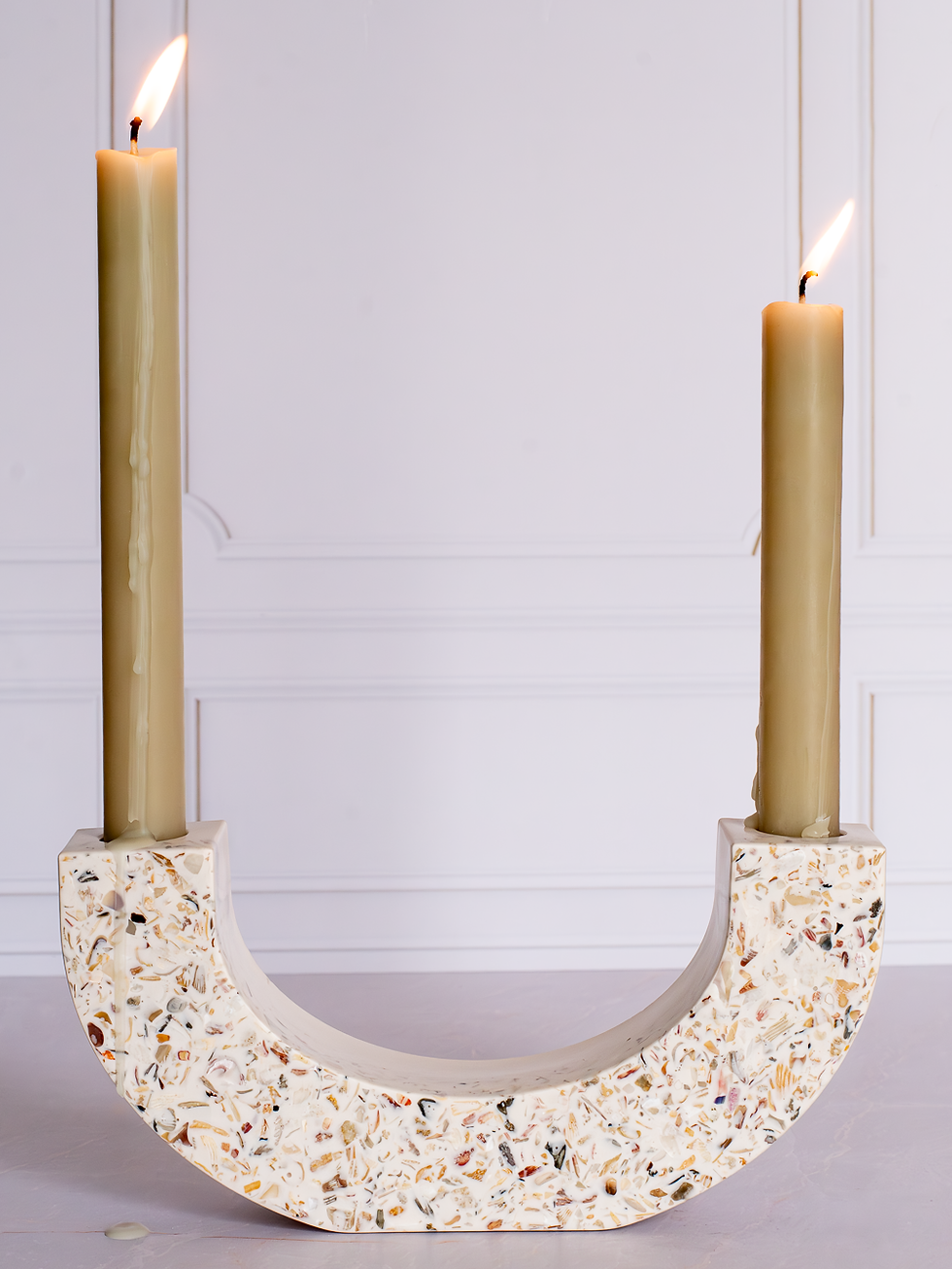 Biophilic Jesmonite Gypsum Acrylic Resin Home Decor Decorative Arch Candle Holders 2 Candlesticks Stands Seashells