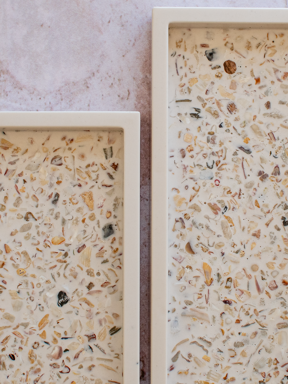 Biophilic Jesmonite Gypsum Acrylic Resin Home Decor Rectangle Trinket Dish Accessory Tray Off-white Crushed Seashells