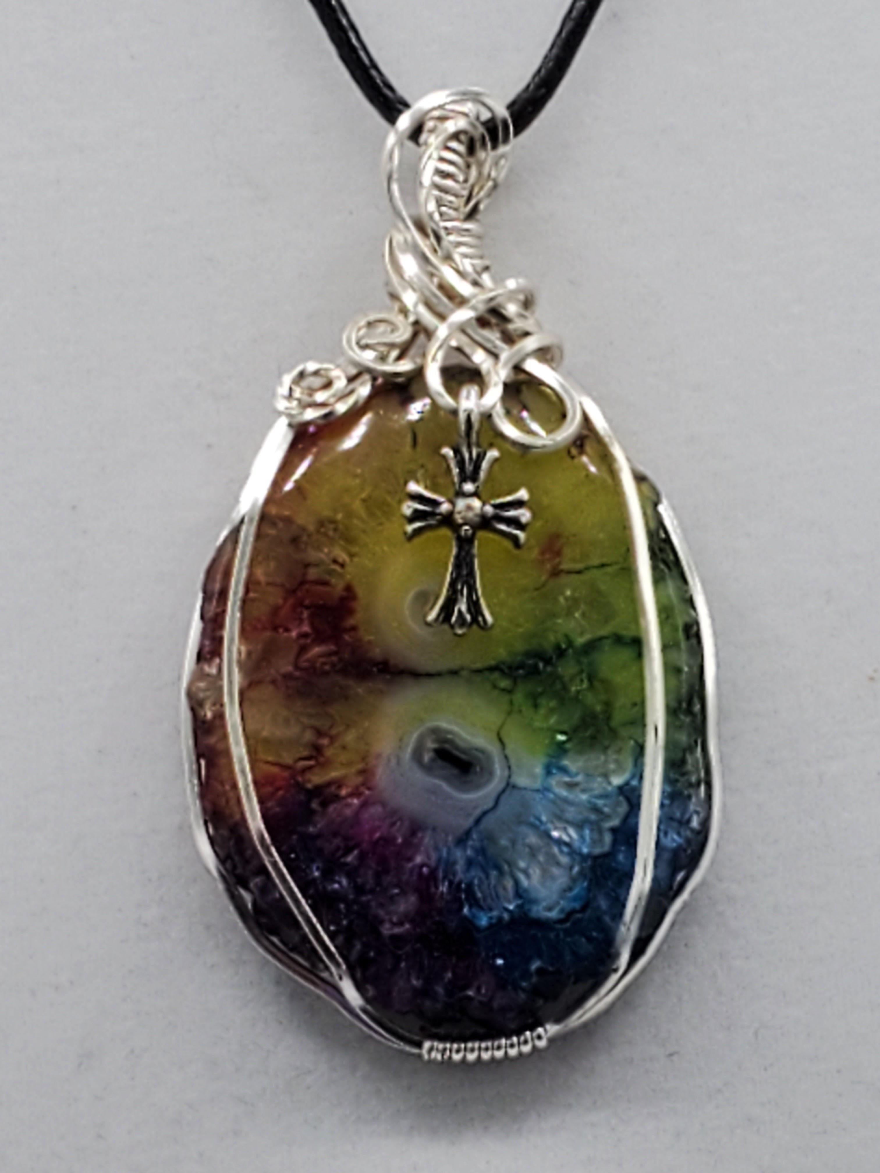 Solar Quartz Geode Wrapped in Silver Wire 