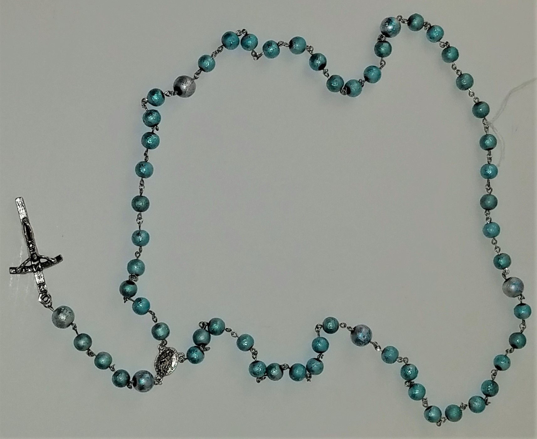 Teal & Silver Swirl Beaded Rosary