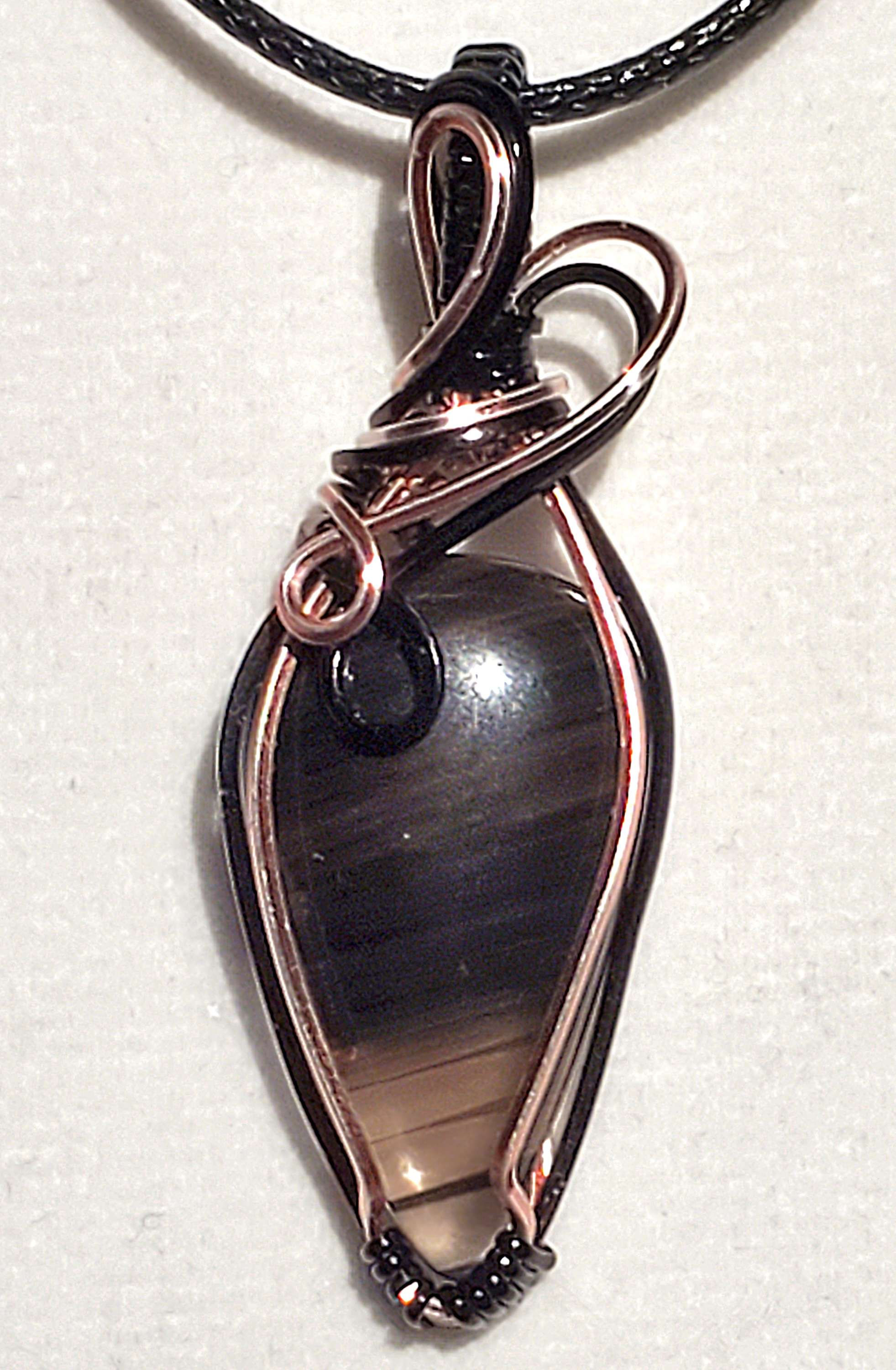 Midnight Obsidian Wrapped in Black & Rose Gold Wire 