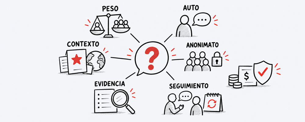 Ilustración conceptual sobre preguntas frecuentes de pesos en evaluación 360°