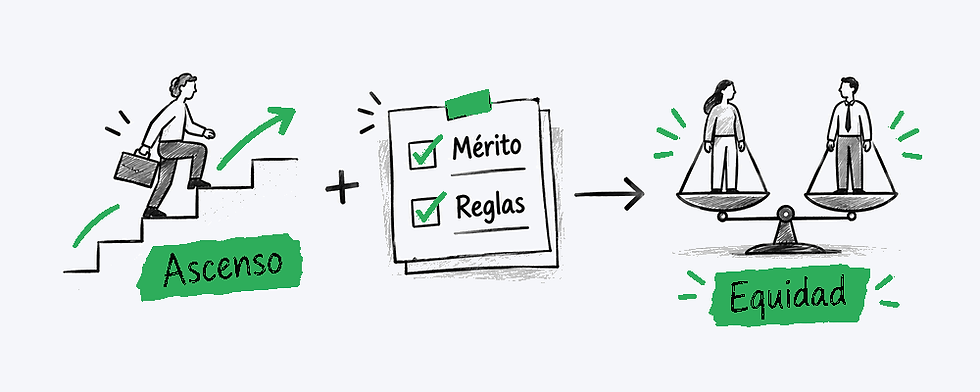 Ascenso guiado por mérito y reglas transparentes hacia la equidad