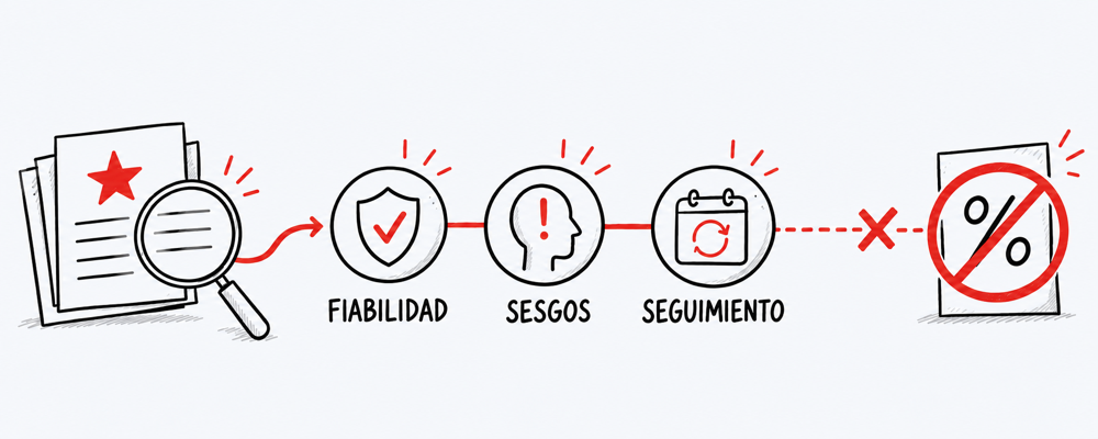 Ilustración conceptual sobre evidencia científica y pesos por fuente en una evaluación 360°