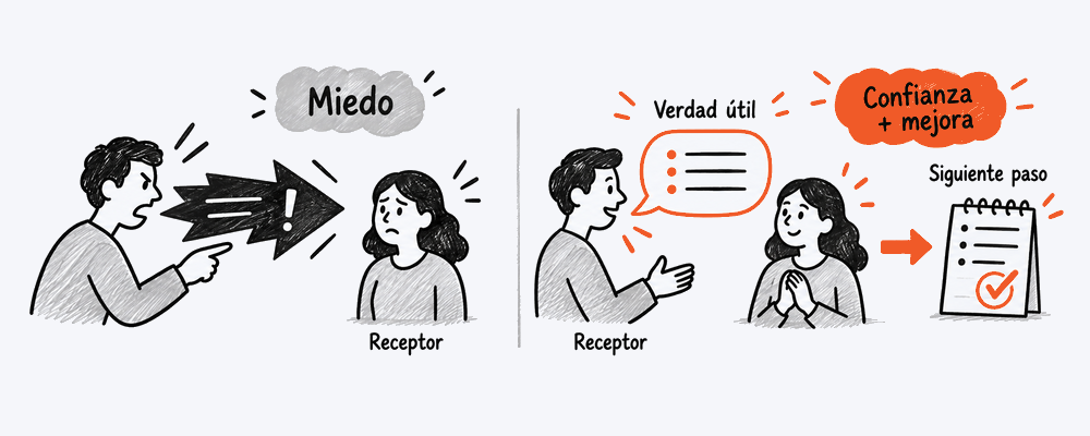 Ilustración editorial sobre Radical Candor y feedback