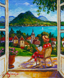 Instant lecture à Veyrier du Lac - Format 46x38 cm