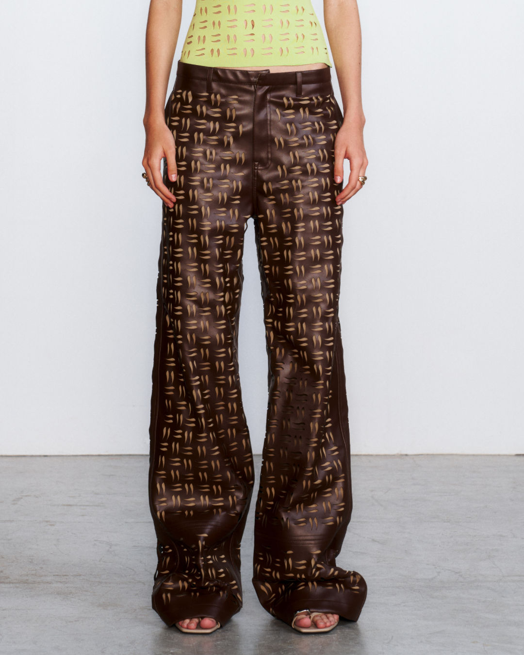 Dark brown cut out leather pants