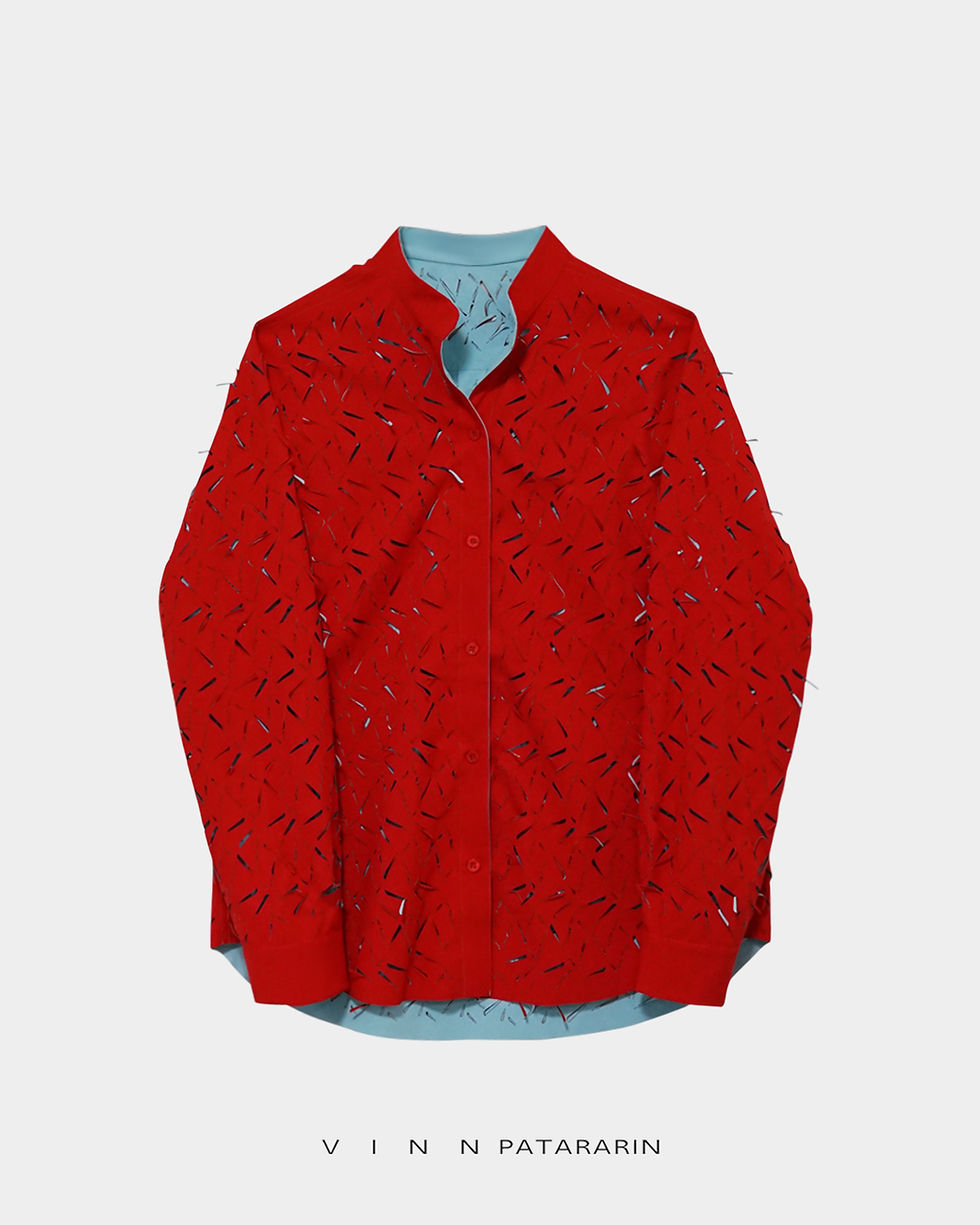 Thumbnail: Two-tones Laser cut shirt red blue