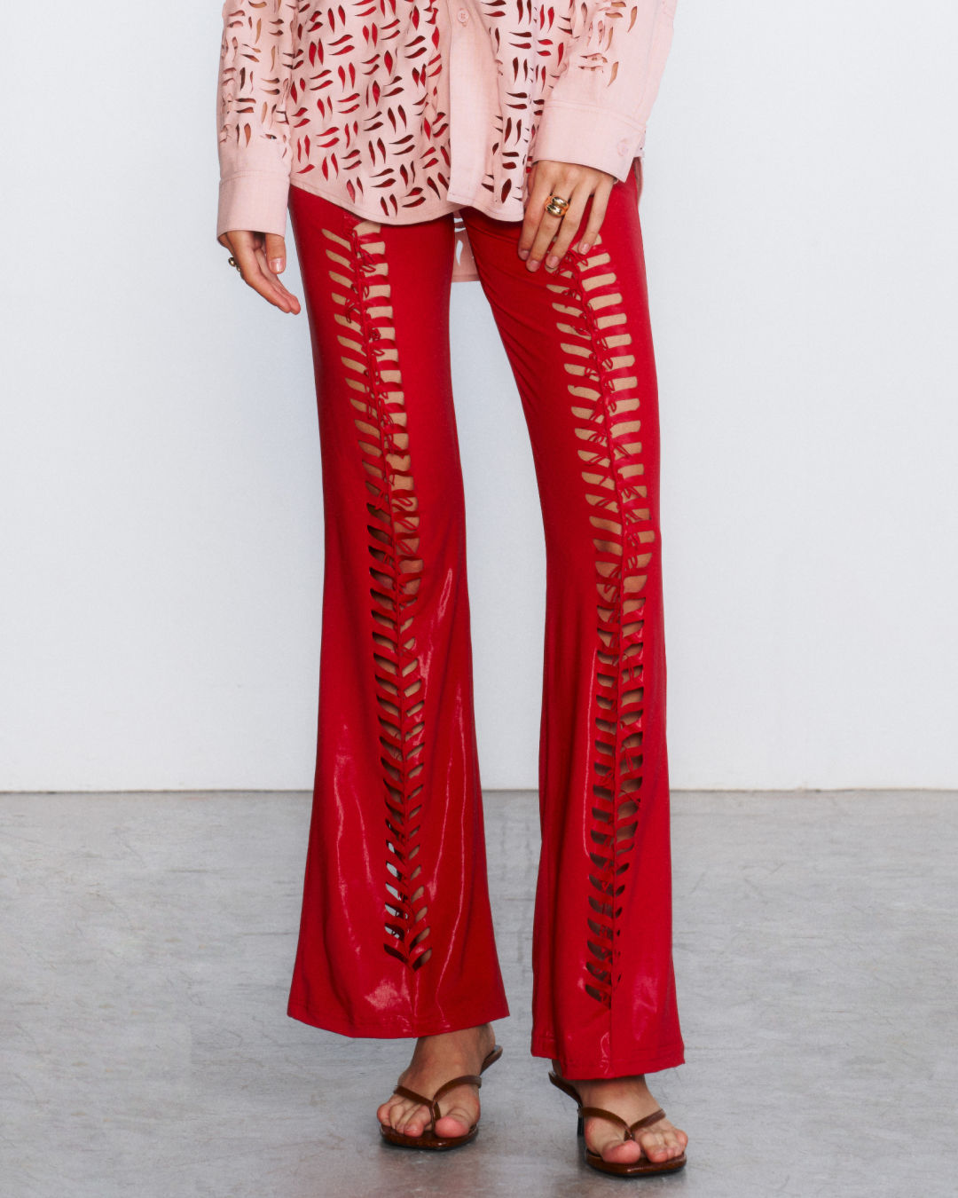 Cherry red weave bootcut legging