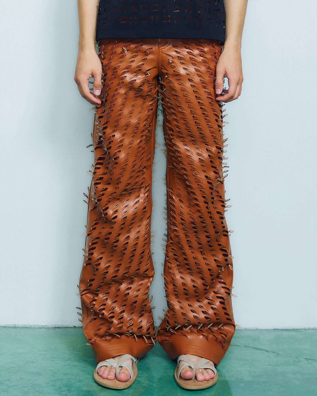 Brown Weaved Leather pantes