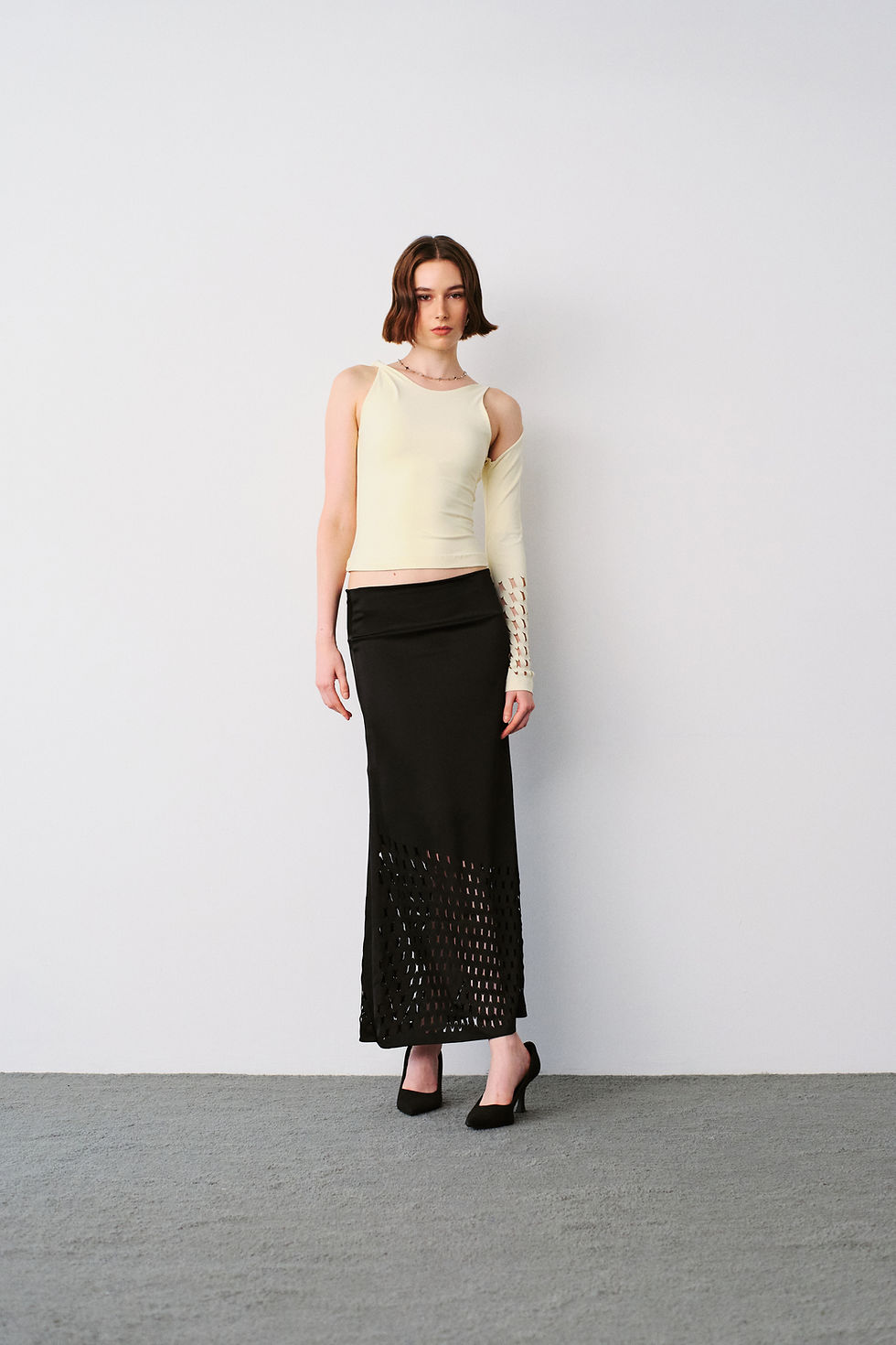 Thumbnail: Asymetrical One shoulder top in butter yellow