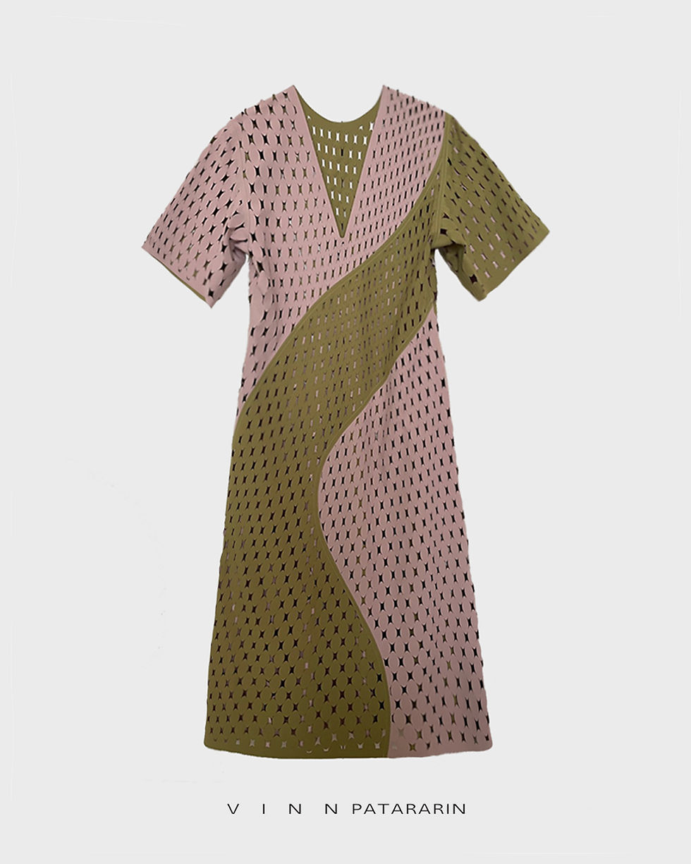 Thumbnail: Toujours forest green lilac pink polo dress