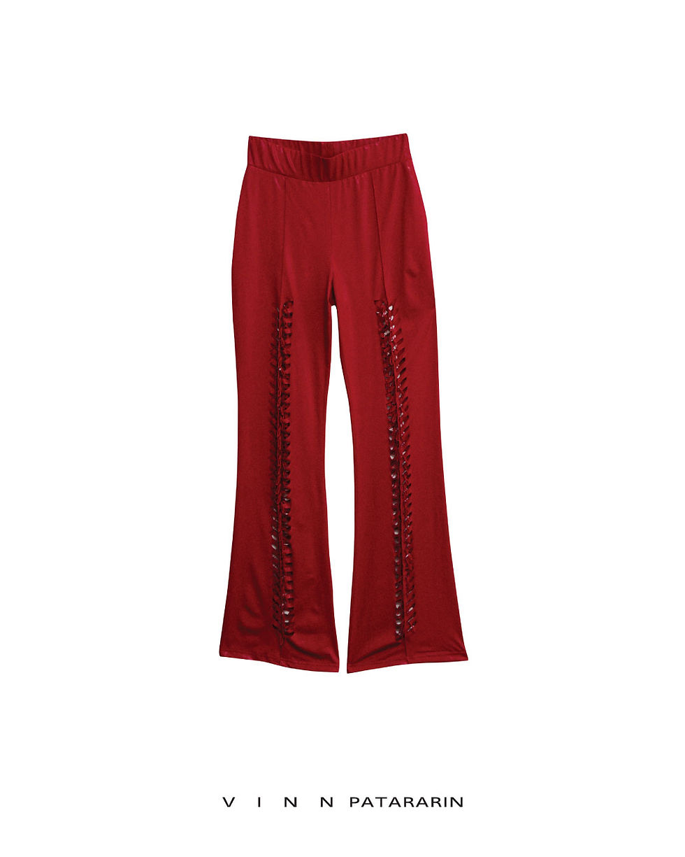 Thumbnail: Cherry red weave bootcut legging