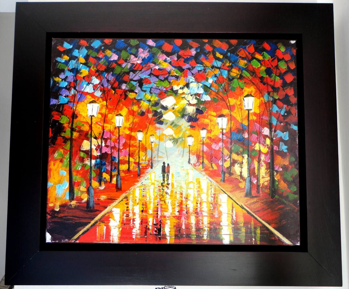 Pintura Oleo Paisaje Con Marco De Madera Matte 64x