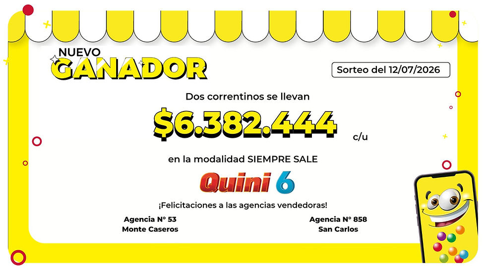 Dos ganadores correntinos en el Quini 6: premios en Monte Caseros y San Carlos