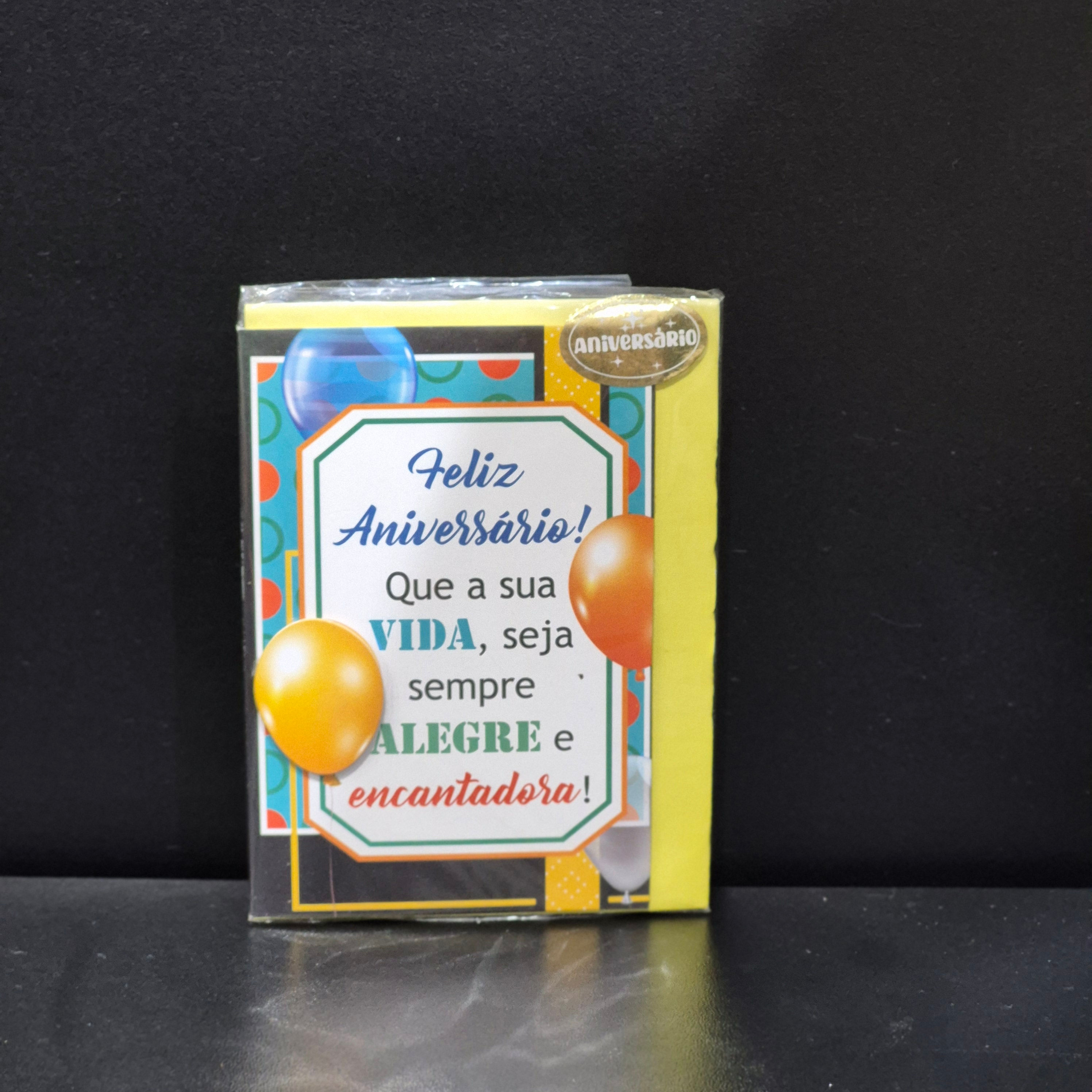 Cartão de Aniversário Colorido “Feliz Aniversário Vida Alegre”