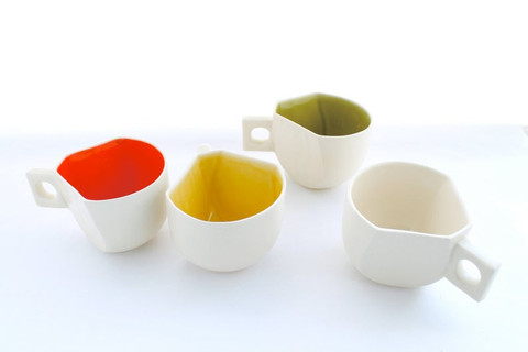 handmade vibrant color-lined porcelain geometric faceted mugs