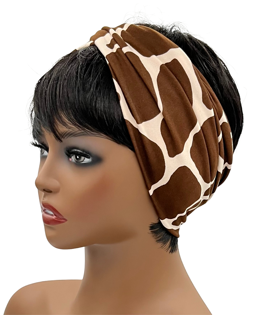 Brown Cow Spot Wide Crossover Headband, Boho Headband, Loc Wrapr