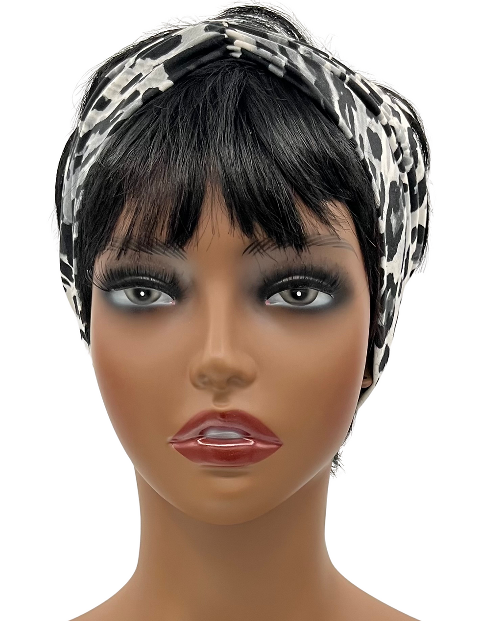 Thumbnail: Gray/Black Leopard Print Knotted Headband, Boho Headband for Exercise & Yoga