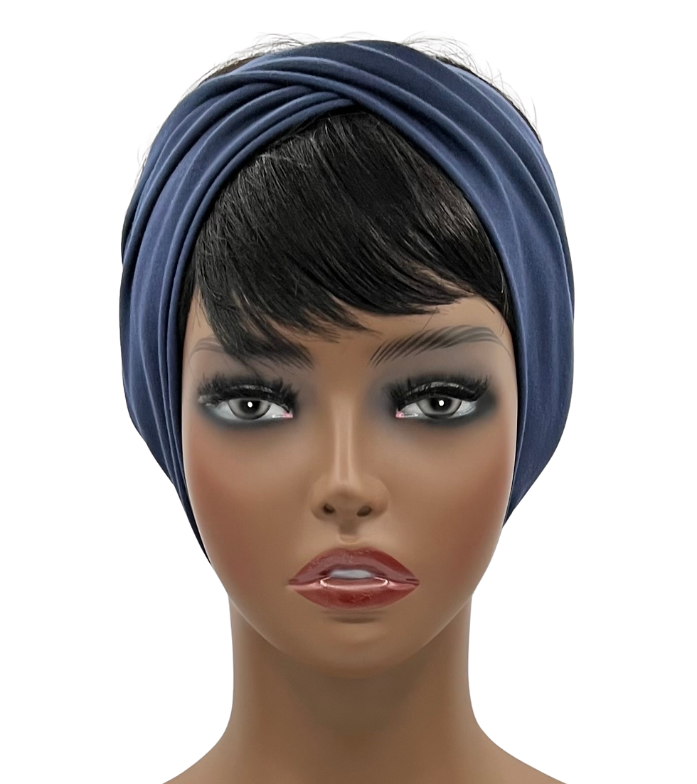 Thumbnail: Navy Blue Wide Crossover Headband, Boho Headband, Workout Headband, Loc Wrap