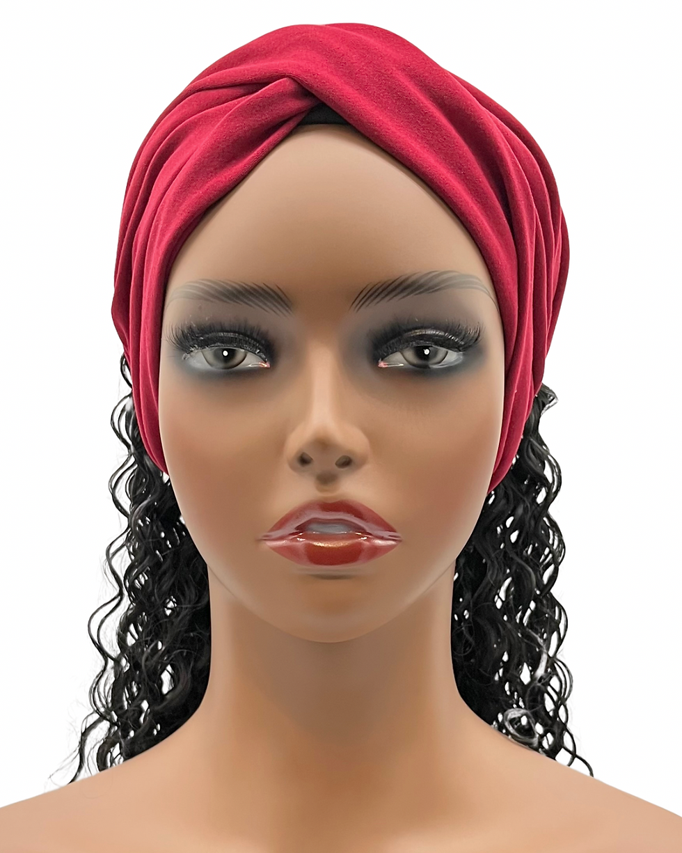 Thumbnail: Burgundy Wide Crossover Headband, Boho Headband, Workout Headband, Loc Wrap