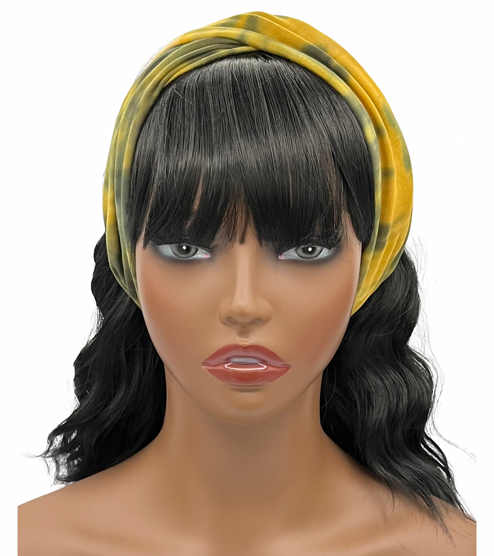 Thumbnail: Gold Black Tie-Dye Wide Crossover Headband, Boho Headband, Workout Headband