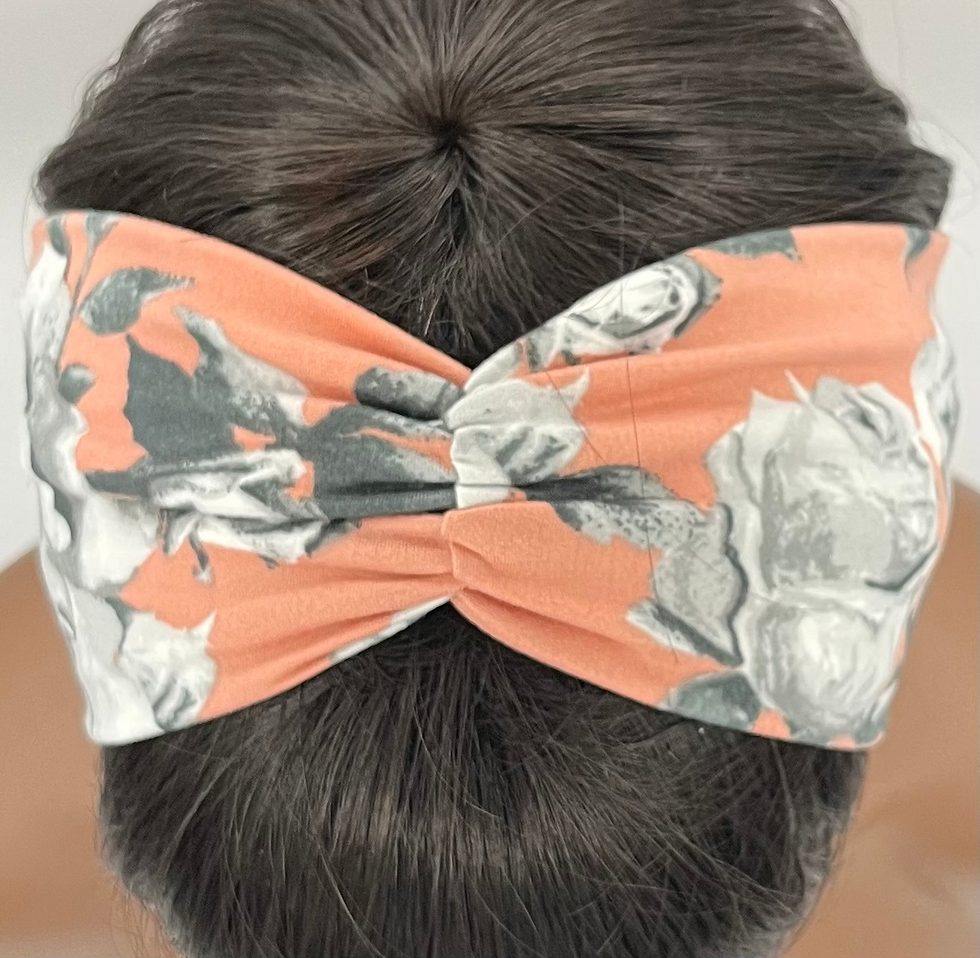 Thumbnail: Peach/White Flower Knotted Headband, Boho Headband for Exercise & Yoga
