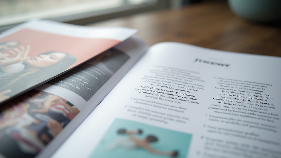 Close-up view of printed marketing materials with consistent branding