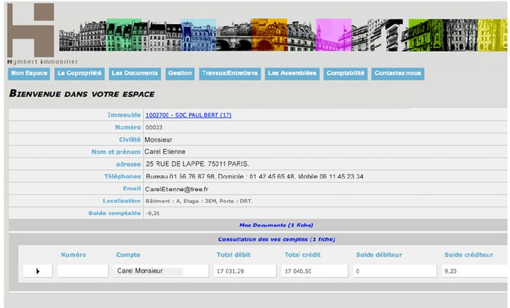 Votre espace — capture de l’espace client