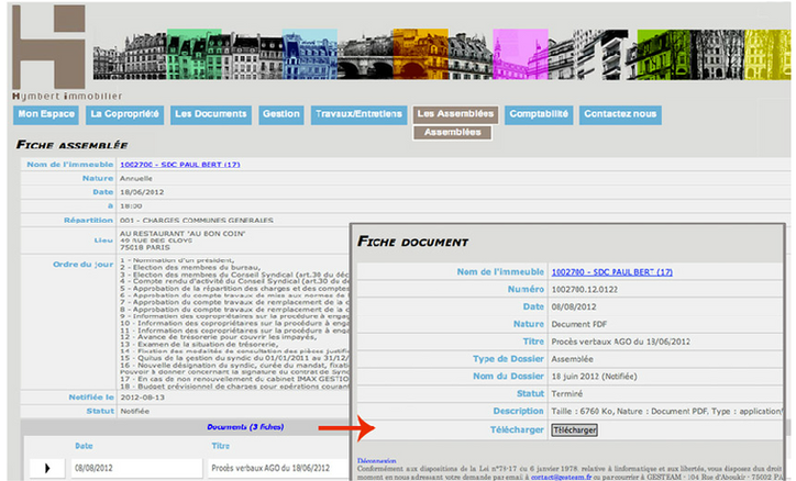 Les documents à télécharger — capture de l’espace client