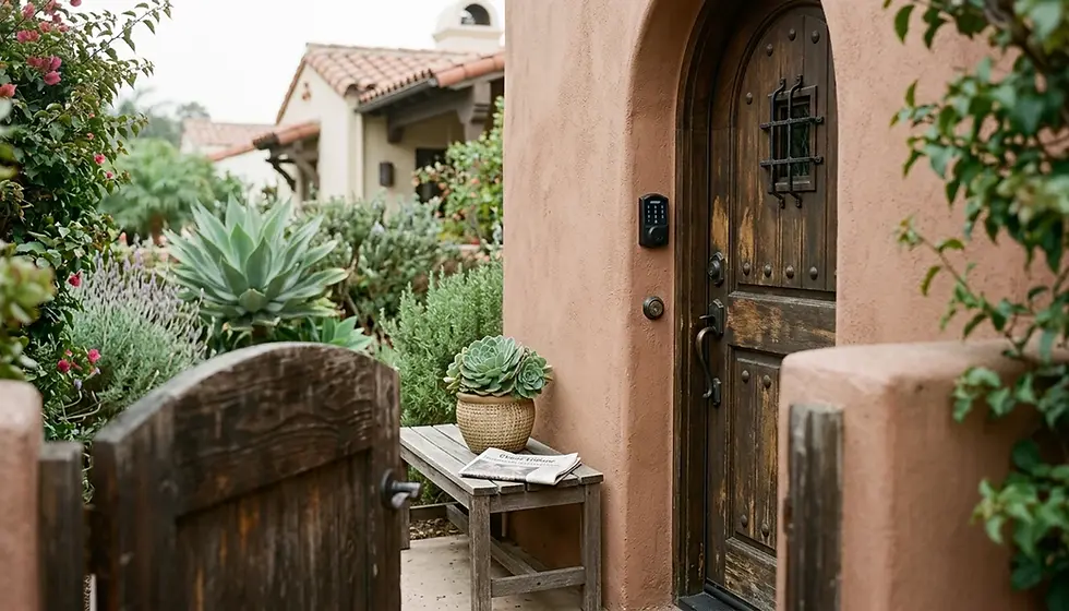 Smart lock and deadbolt on a San Diego rental door, symbolizing managing Airbnb from a distance