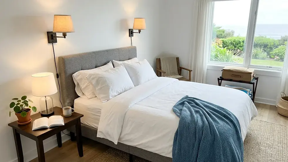 Freshly staged bedroom reflecting a completed vacation rental turnover checklist standard