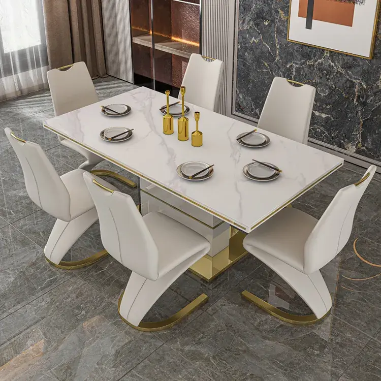Thumbnail: Lucenzo Modern Leather Dining Table Set