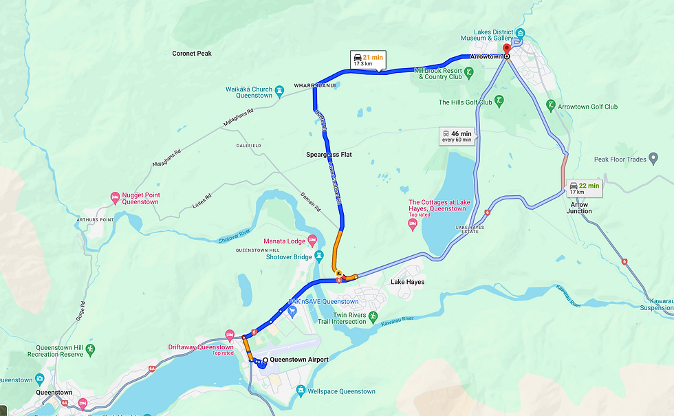 Map to Arrowtown from Queenstown