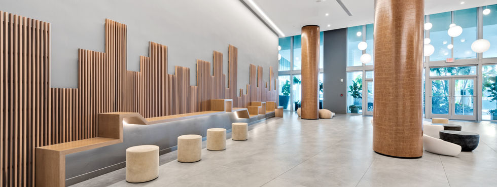 Wind Brickell lobby seating area contemporary furniture warm lighting