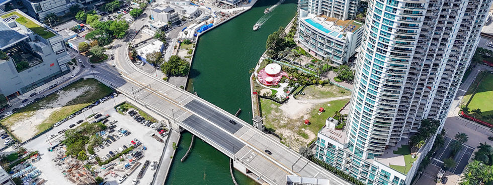 Wind Brickell aerial Miami River bend Brickell towers skyline