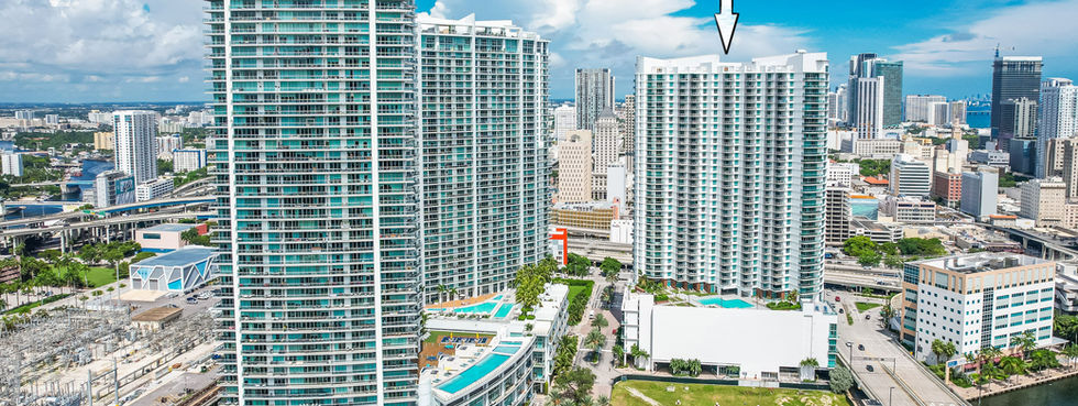 Wind Brickell condo tower daytime aerial view Brickell Miami
